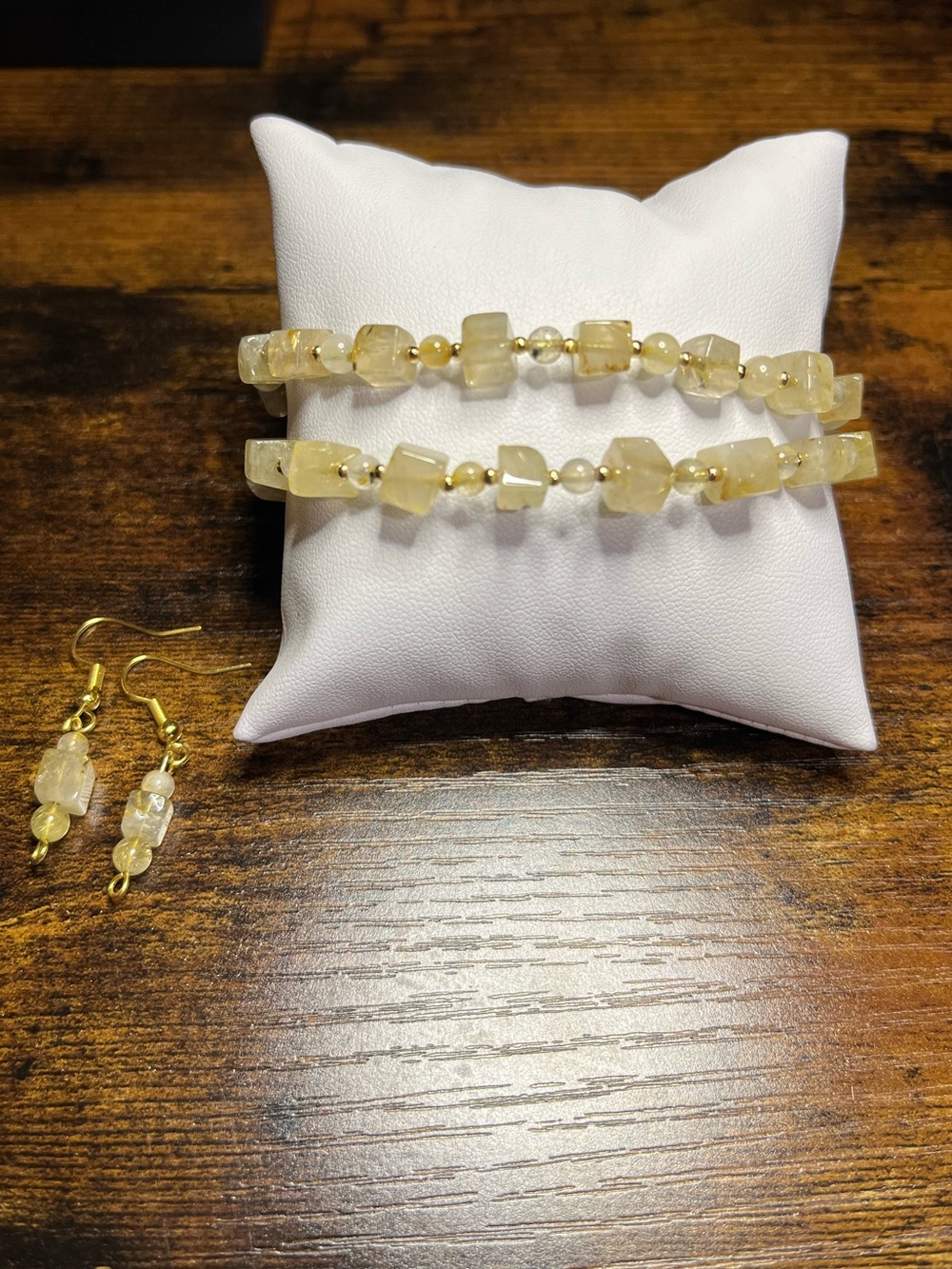 ✨ Golden Rutilated Quartz Double Wrap Bracelet & Matching Earrings Set ✨